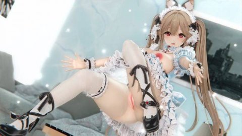 高清3D碧蓝航线安克雷奇MMD：甜美双马尾女仆装，性感巨乳随节奏摇摆